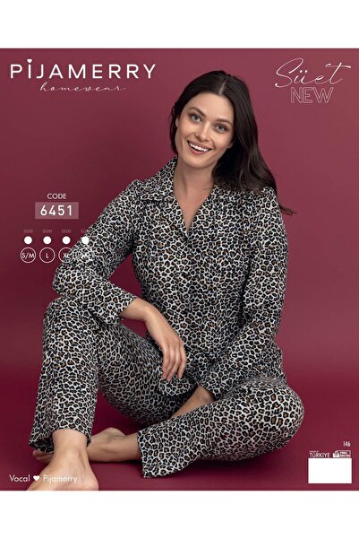 PİJAMERRY Shirt Collar Suede Long Sleeve Pajama Set 6451