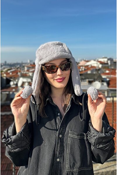 Mollycrush قبعة طيار نسائية باللون البيج |   قبعة شتوية من قماش الصوف مع بوم بوم