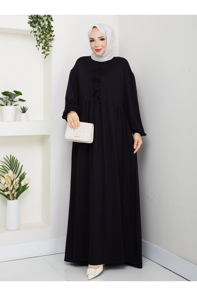 SAHRA BUTİK فستان بفيونكة - أسود -