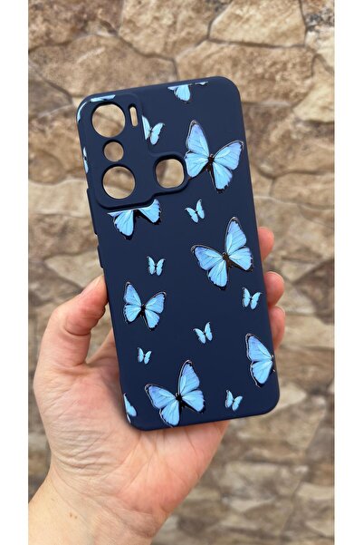 Vip Case İNFİNİX HOT 20İ Uyumlu Mavi Kelebek Desenli Silikon Darbe Emici Klasik Korumalı Rubber Kılıf 277