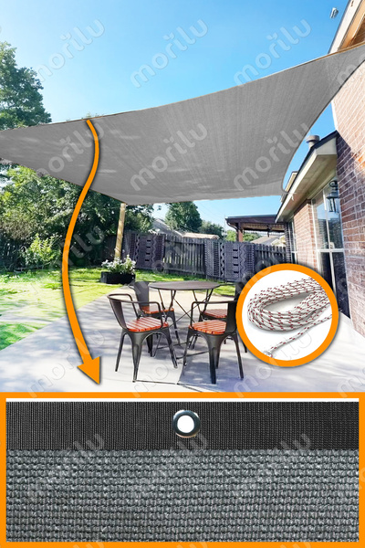 Morilu %95lik Gölgelik GRİ FİLE Perde - SİYAH Şeritli Halkalı - Bahçe Filesi ...