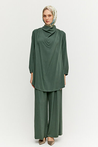 Setrms Degaje Yaka Tunik Pantolon Etek İkili Takım
