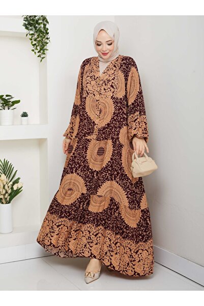 SAHRA BUTİK Φόρεμα από βισκόζη με μισό πάτο με κουμπιά - Βουργουνδία -