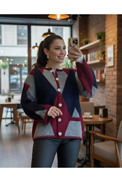 ASEZ BUTİK Premium Soft Textured Knit Cardigan with Diamond Pattern
