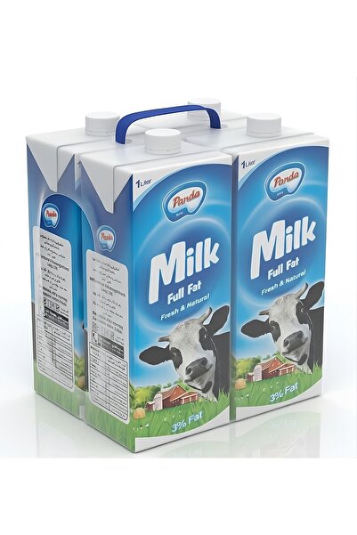 Panda حليب كامل الدسم طويل الأمد 1 لتر - عبوة من 4 قطع