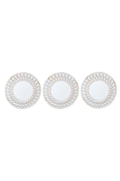 AB HOMES Set de 3 oglinzi de perete, ramă din plastic alb-auriu, Ø25 cm