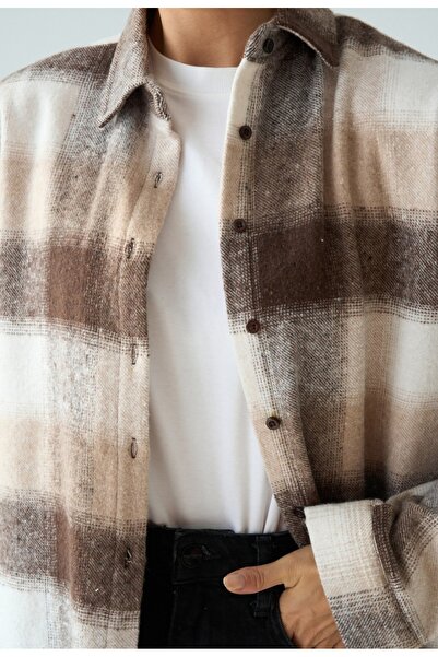 HARMONISTIL Kahve- Ekru Oduncu Gömlek