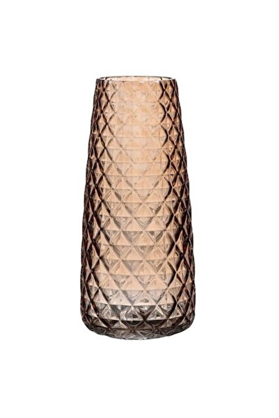 AB HOMES Caramel Glass Decorative Vase with Raised Diamond Pattern Ø10x21 cm