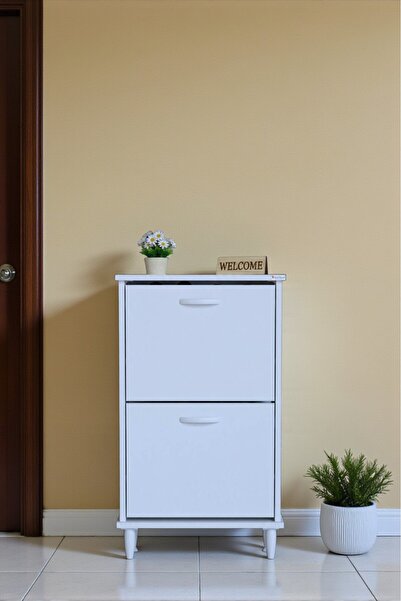 Eliusta Kalvo 52 cm Genişlikte Beyaz Renk Ayakkabılık 52x86x26 cm Ayaklı Ayak...