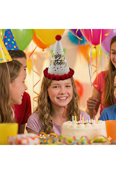 DODOMAR 40 cm Head Circumference – 25 cm Red Foil Pompom Happy Birthday Birth...