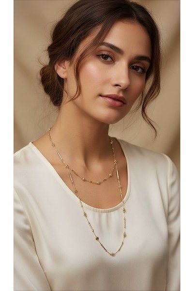 ZENA ACCESSORİES قلادة نيو لوكس الذهبية من الفولاذ