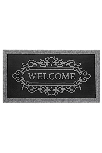 AB HOMES Doormat Gray-Black 'Welcome', 90x50 cm