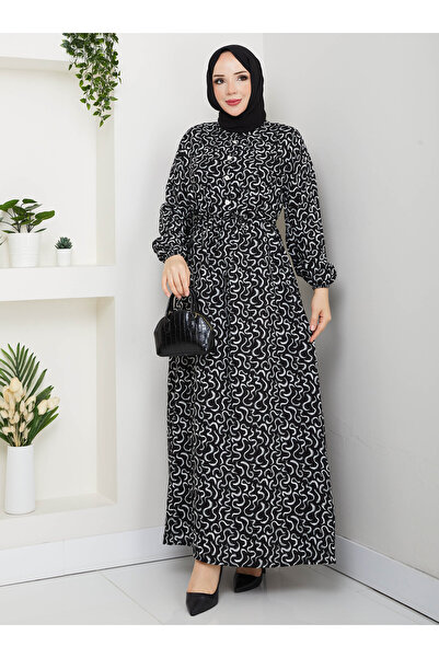 SAHRA BUTİK Φόρεμα από βισκόζη με μισό πάτο με κουμπιά - Μαύρο -