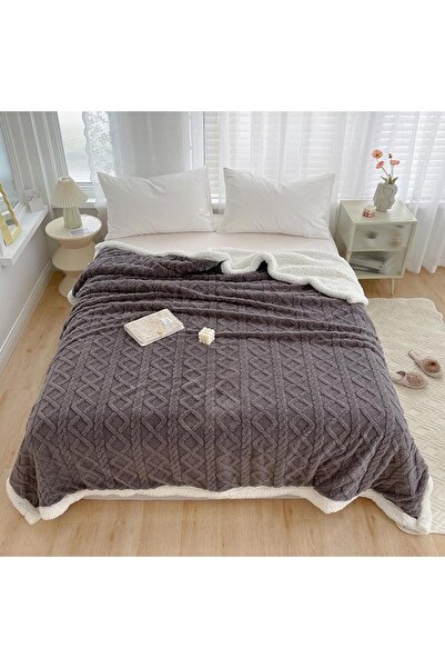 OEM Cocolino Blanket with Fur, Reversible Knitted Pattern Soft, Fluffy, Warm, 200x230cm