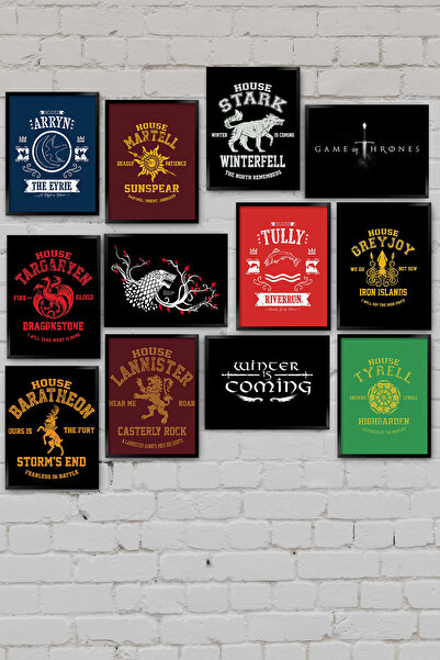 TABLOX Game of Thrones Hanedanlar House Duvar Dekorasyon Dizi Tablosu 12li De...