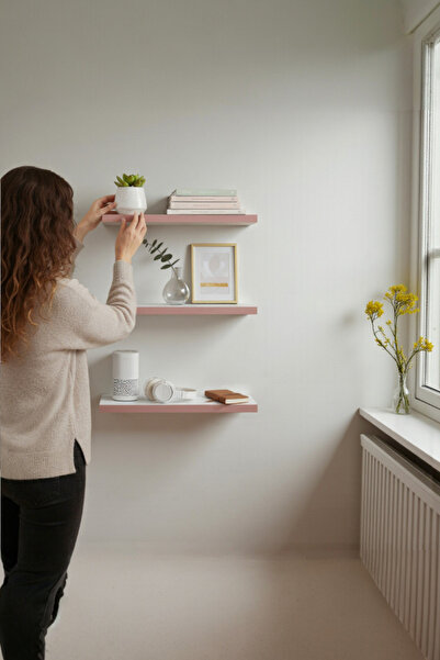 SürLaz Çocuk Odası Duvar Rafı Uçan Raf 3 Parça 45x11 Dekoratif Raf