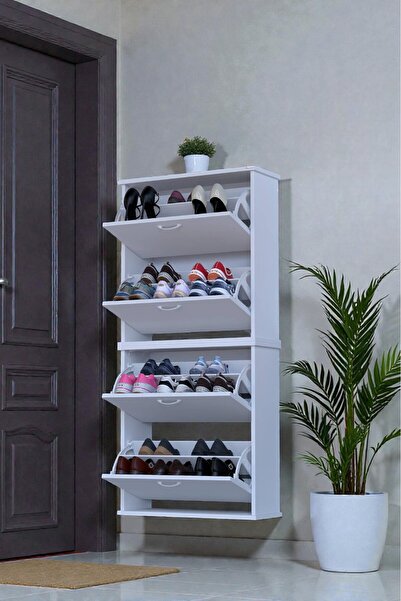 Eliusta Berrak Beyaz 8 Bölmeli Ayakkabılık 72 cm Genişlikte Duvara Monte 72x156x26 cm Ayakkabılık