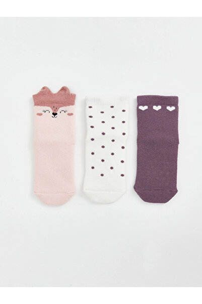 LC Waikiki جوارب LCW للأطفال باللون الوردي مطبوع للبنات الصغيرات، 3-قطعة