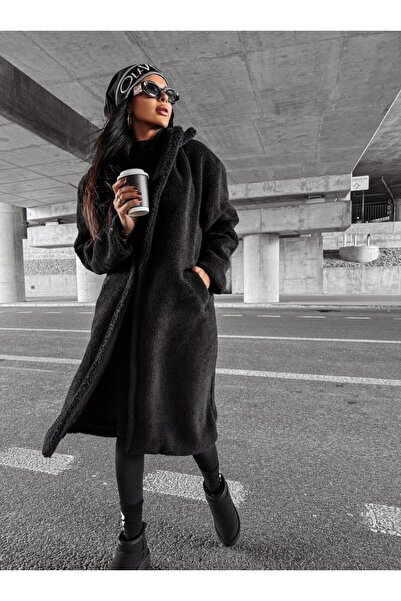 Kokosh moda Women's Hooded and Pocket Detailed Long Unlined Wellsoft Jacket