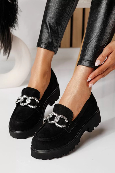 Zaira Pantofi casual dama negri din piele ecologica intoarsa Selene #21079 - 37