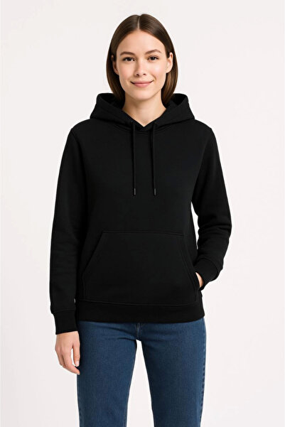Zerenyus Three thread hooded kangaroo pocket sweatshirt hoodie - black