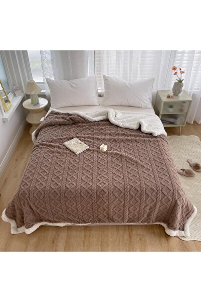OEM Cocolino Blanket with Fur, Reversible Knitted Pattern Soft, Fluffy, Warm, 200x230cm