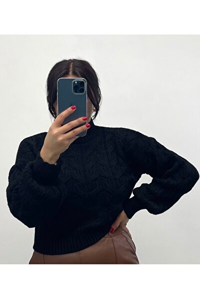 NİSUM MODA Braided Turtleneck Knitwear Sweater