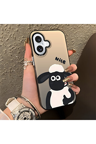 ucuc غطاء سيليكون متوافق مع آيفون 16 بحافة صلبة ومضاد للسقوط بنمط الخروف