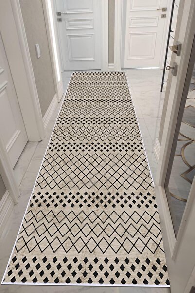 VOPTEKS Vizon Siyah Halı Yolluk Makinede Yıkanabilir Halı Kaymaz Taban Halı