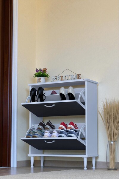 Eliusta Antrex 72 cm Antrasit 2 Düşer Kapaklı Ayakkabılık 72x90x26 cm Ayaklı ...