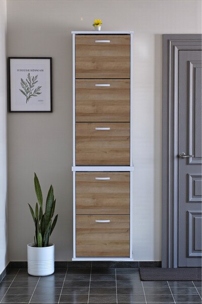 Eliusta Porta 10 Bölmeli Ayakkabılık Meşe 52 cm Genişlikte 52x193x26 cm Duvara Monte Ayakkabılık