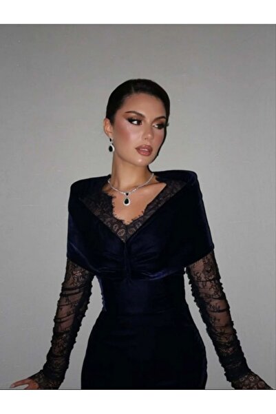 Masha ~ فستان مخمل أنيق كحلي و عودي