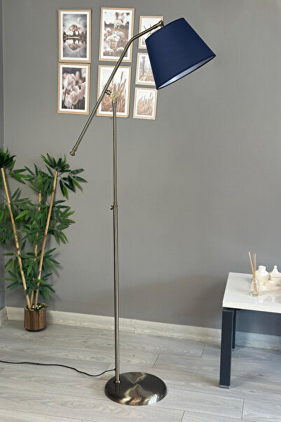 Bamyum Cotella Lacivert Kumaş Dokulu Eskitme F Kol Gövde Lambader Modern Dekoratif Zemin Lambası