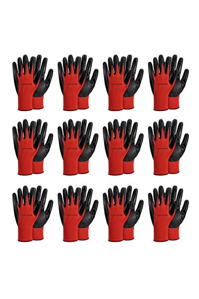 Lawazim قفازات عمل قطنية حمراء 12 زوجًا - قفازات أمان قابلة للتنفس ومانعة للانزلاق