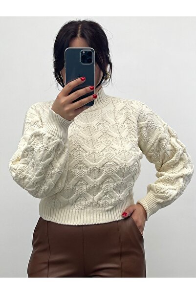 NİSUM MODA Braided Turtleneck Knitwear Sweater