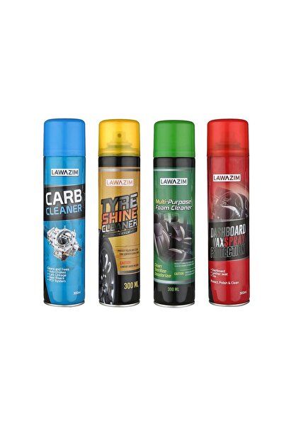 Lawazim مجموعة بخاخات تنظيف السيارات 4 قطع - غسيل بدون ماء، ملمع سريع 300 مل
