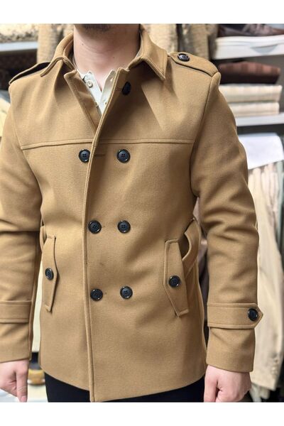 zibaroom Erkek Slim Fit Kemerli Kısa Kaşe Kaban