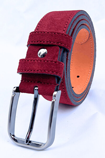 Parscraft Genuine Suede Leather Men's Belt Claret Red 4 cm