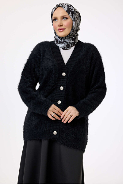 My City 51197 - Κομψή, άνετη γυναικεία μακριά ζακέτα ανγκορά με πέτρινα κουμπιά