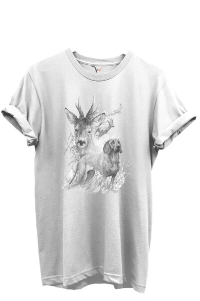 WİDİ Desen cu cerb și câine de vânătoare cu imprimeu bumbac 100% Regular Fit ...