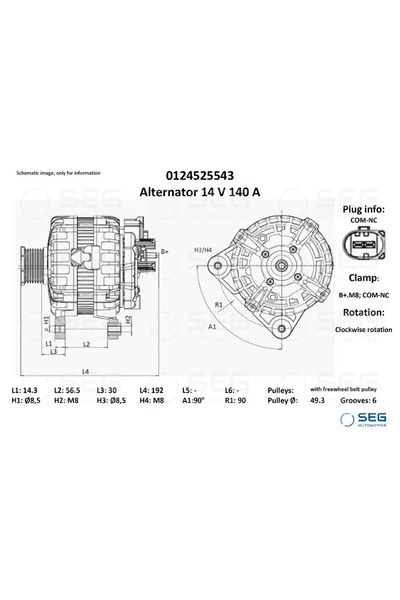 SEG Automotive Generator / Alternator Audi A1/A3 Seat Leon/Toledo 4