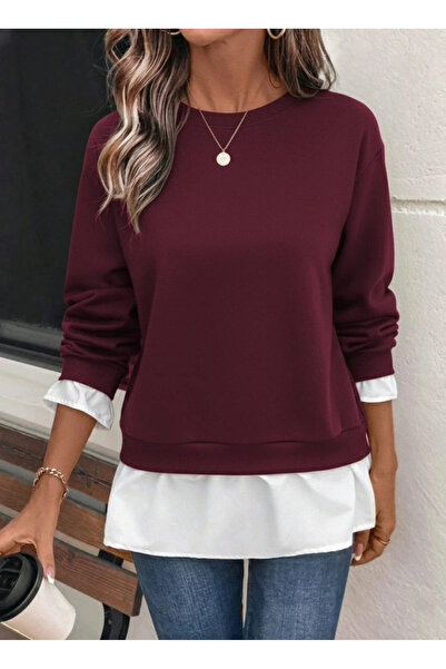 GENCULUS Women's Long Sleeve Crew Neck Viscose Two Thread and Hem Trikoton Blouse