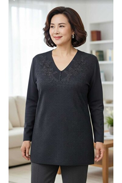 güncüoğlu Series End V-Necklace Long Sleeve Clover Knitting Blouse