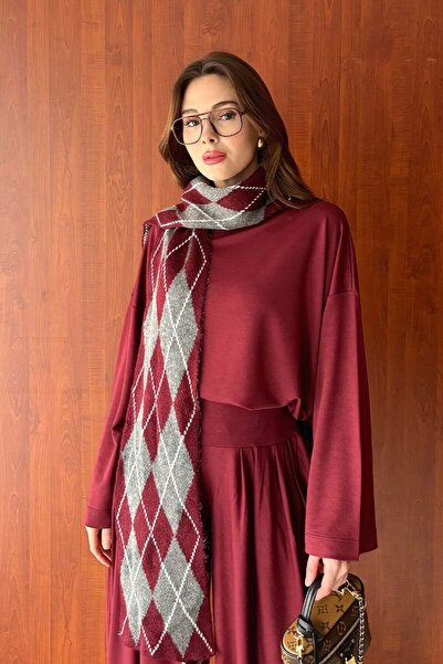 Ceylan Otantik Eșarfă cu model de baklava burgundă