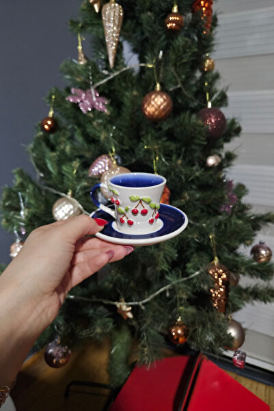 İLES HOME 2'Lİ KİRAZ DESENLİ KAHVE FİNCAN TAKIMI Yılbaşı, Hediye, Anneye Hediye, Özel günler