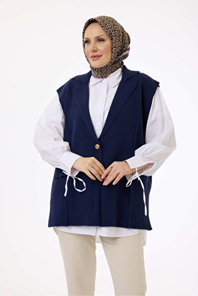 My City 44119 - Stylish Comfortable Women's Knitwear Long Felt Vest with 2 Button Pocket Detail