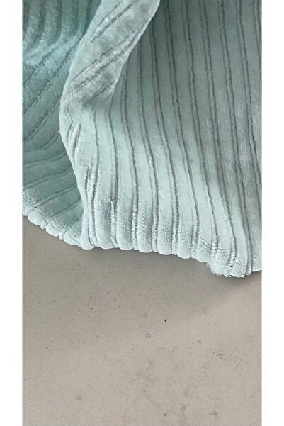 Butik Babadağ kumaş likralı ene çizgili su yeşili yumuşacık kadife 140 x170 c...
