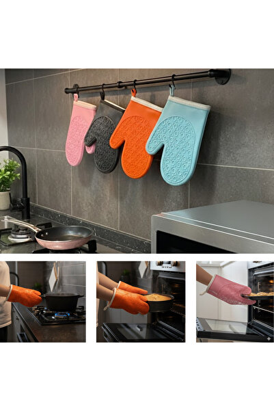 Doori Oven Mitts Pot Holders Silicone Flexible Gloves Fireproof Silicone Coated Soft Fabric Inside 1 Piece