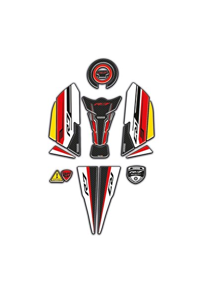 Redline Grafik Yamaha R7 Uyumlu Tank Pad Yan Pad ve Kuyruk Seti Full Kırmızı ...