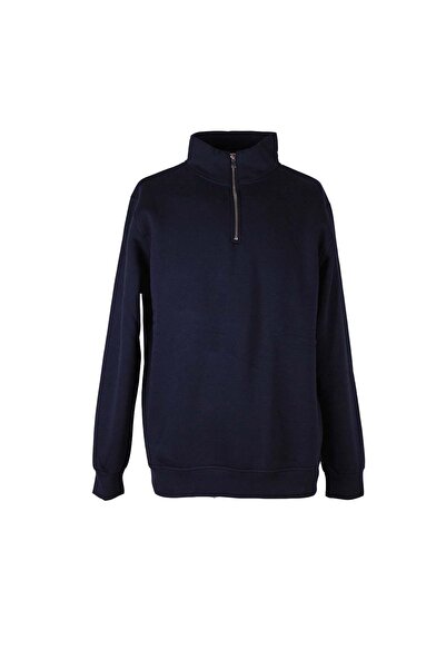 trender Half Zipper 3 Drawstring Navy Blue Men's Sweatshirt 5259-2